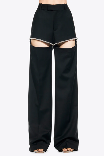 Area Women's Crystal Slit Trousers In Black