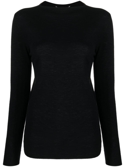 Tibi Long-sleeved Jersey T-shirt In Black