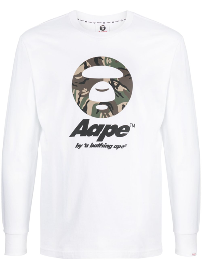 Aape By A Bathing Ape Logo-print Long-sleeve T-shirt In White