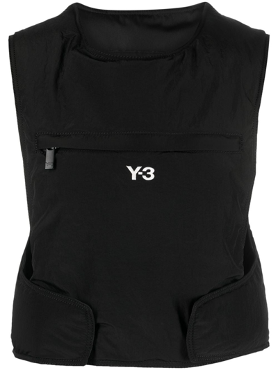 Y-3 Logo-print Cropped Gilet In Black