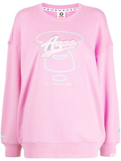 Aape By A Bathing Ape Logo-embroidered Cotton Sweatshirt In Pink