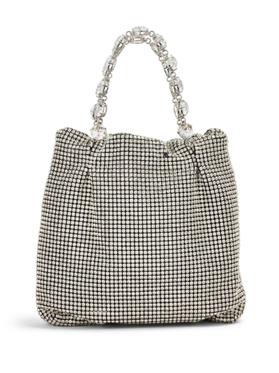 Aquazzura Galactic Mini Crystal-embellished Chainmail Tote In Palladium