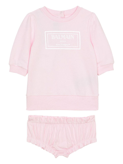 Balmain Babies' Logo-print T-shirt Set In Pink