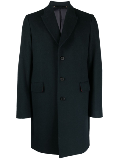 Paul Smith Single-breasted Wool Overcoat In Green