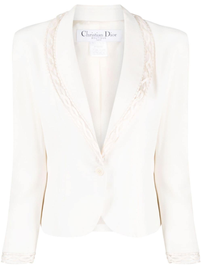 Pre-owned Dior 1990s  Trimmed Detail Shawl Lapels Blazer In Neutrals