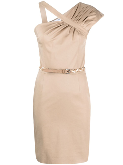 Pre-owned Dior 2010s  Pleated Single-shoulder Dress In Neutrals
