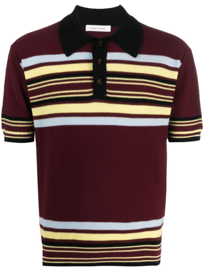Wales Bonner Mens Red Blue And Yellow Wander Striped Regular-fit Wool-blend Polo Shirt