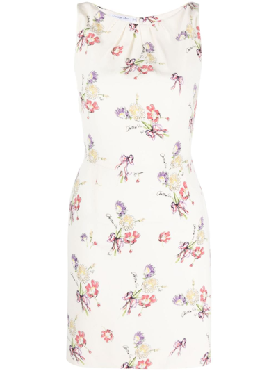 Pre-owned Dior 2010s  Floral Silk Minidress In Neutrals