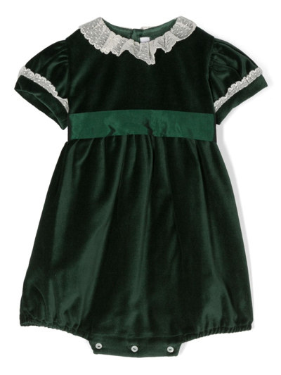 Mariella Ferrari Babies' Lace-trim Velvet Shorties In Green