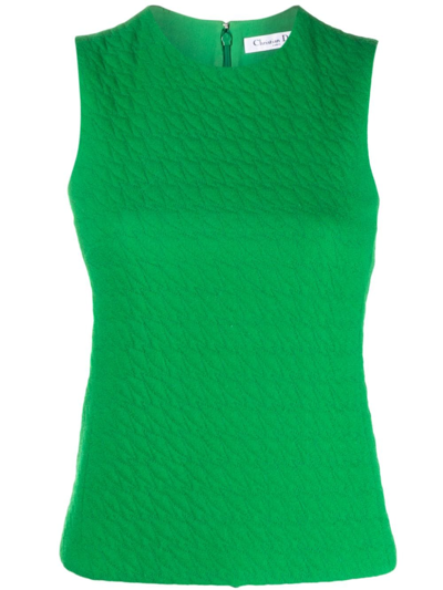 Pre-owned Dior 2010s  Houndstooth Sleeveless Top In Green