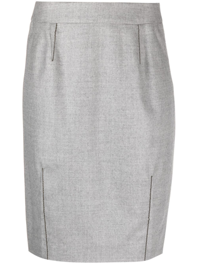 Pre-owned Dior 2000s  Contrast-stitching Pencil Skirt In Grey