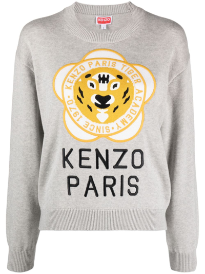 Kenzo Tiger Academy Wool And Cotton Sweater In Grey
