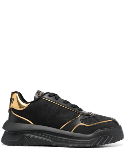 Versace Leather Sneakers In Black