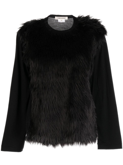 Comme Des Garçons Fur-detailing Long-sleeve T-shirt In Black