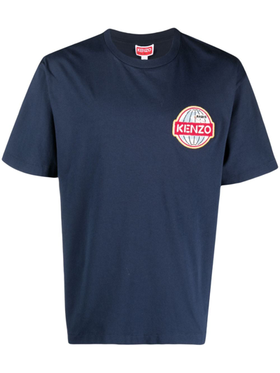 Kenzo Logo-patch Cotton T-shirt In Blue