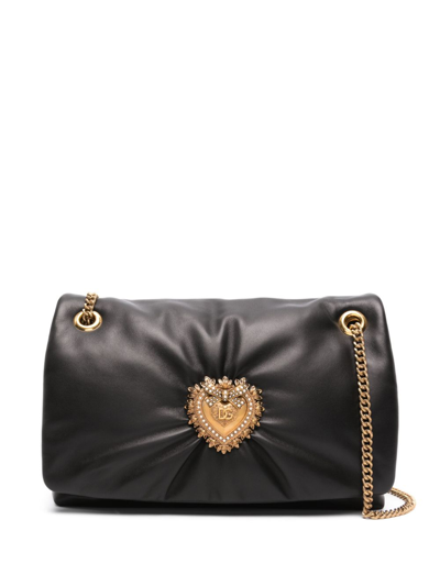 Dolce & Gabbana Medium Devotion Leather Shoulder Bag In Black