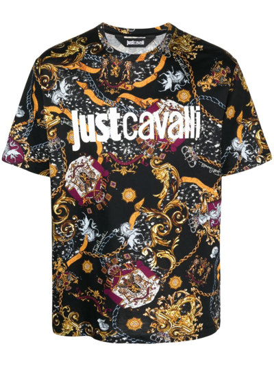 Just Cavalli Graphic-print Cotton T-shirt In Black