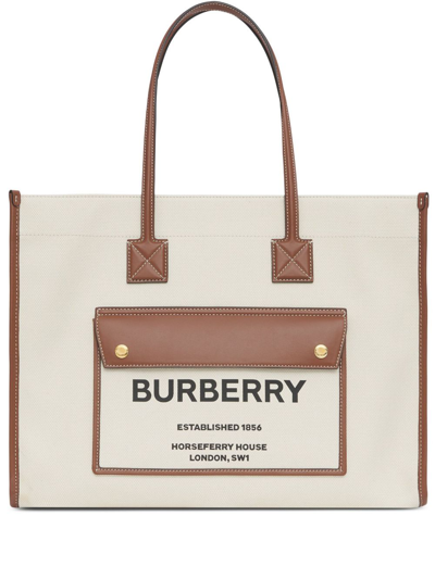 Burberry Medium Two-tone Freya Bag In Natural/tan