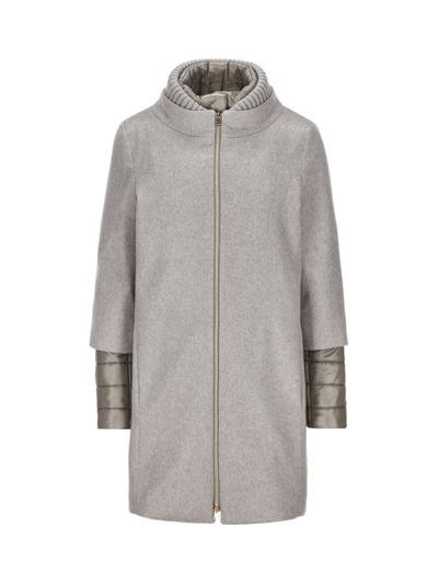 Herno Layered Effect Zipped Coat In Grey