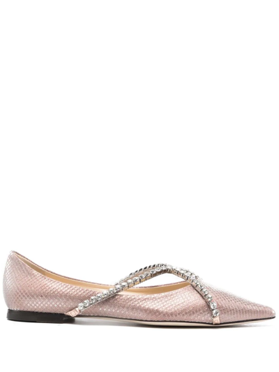 Jimmy Choo Genevi Leather Ballerina Shoes In Ballet Pink/crystal