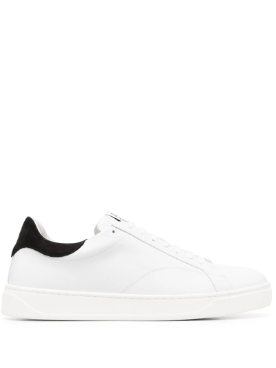 Lanvin Men Logo Patch Lace Up Trainers In White/black