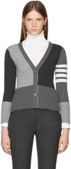 THOM BROWNE GREY CLASSIC V-NECK FUNMIX CARDIGAN,FKC001F-00011