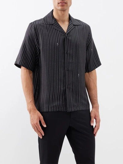 Amiri Logo-pinstripe Silk Shirt In Black