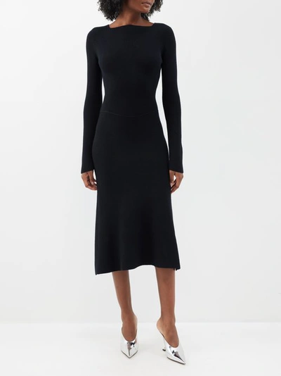 Victoria Beckham Ribbed-knit Wool-blend Midi Dress In Black
