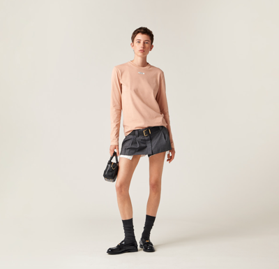 Miu Miu Powdery Crew-neck T-shirt With Logo Women In Pink