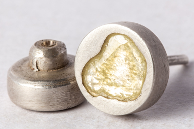 Parts Of Four Stud Earring (0.2 Ct, Yellow Diamond Slab, Da+ydia) In Silver