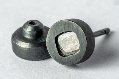 Parts Of Four Tiny Stud Earring (0.1 Ct, Diamond Slab, Ka+dia) In Black Sterling Silver