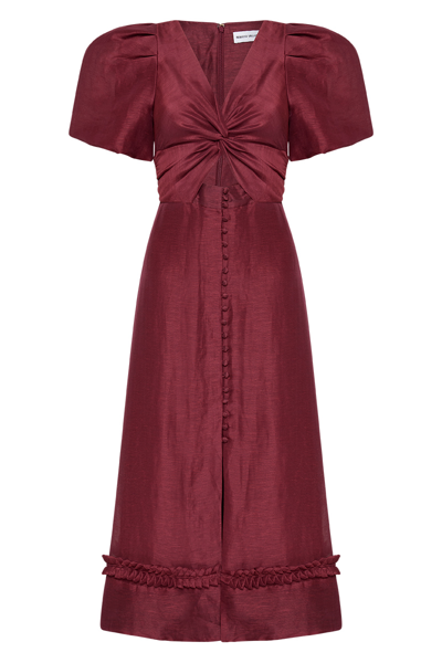 Rebecca Vallance -  Bordeaux Button Midi Dress  - Size 16 In Red