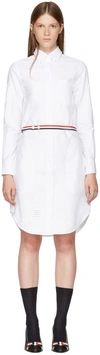 THOM BROWNE White Stripe A-Line Shirt Dress