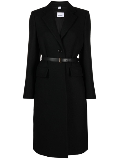 Burberry Belted Single-breasted Camelhair-blend Coat In Black