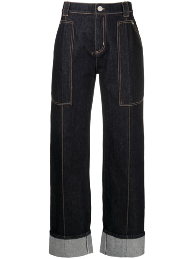 Alexander Mcqueen Turn-up Straight-leg Jeans In Blau