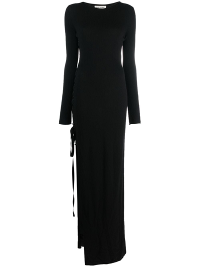 Saint Laurent Side-slit Wool Maxi Dress In Black