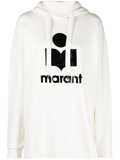 Marant Etoile Flocked Logo-print Hoodie In Weiss