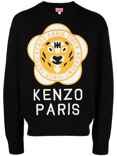 Kenzo Logo-patch Wool-cotton Sweatshirt In Black