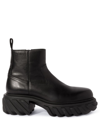 Off-white Chunky Sole Leather Boots With Elastic Side Panels In Black