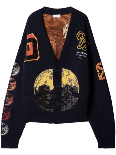 Off-white Men's Crystal-embellished Moon Phase Varsity Cardigan In Multicolour