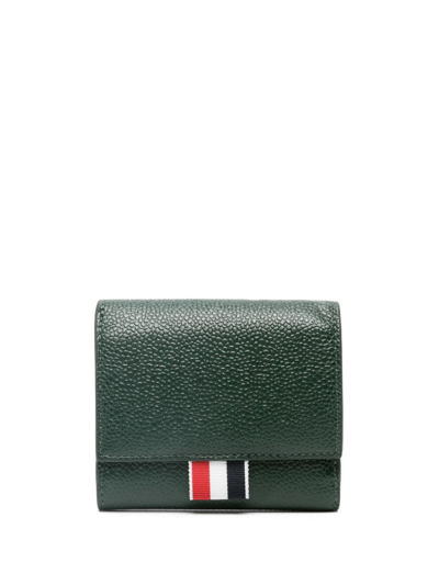 Thom Browne Rwb Stripe Pebbled Leather Wallet In Grün
