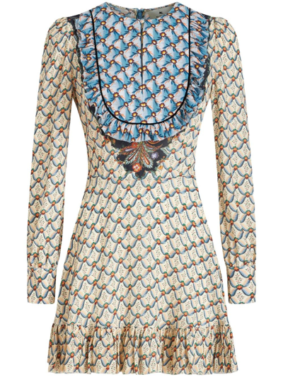 Etro Graphic Pattern Long Sleeved Ruffled Dress In Nude