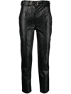 Twinset Crocodile-embossed Faux Leather Slim-fit Trousers In Schwarz