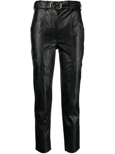 Twinset Buckled Faux-leather Trousers In Schwarz