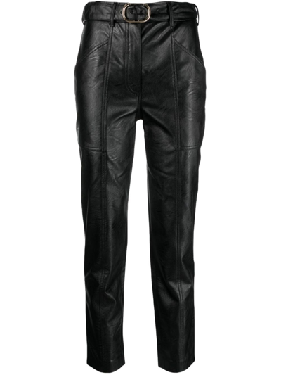 Twinset Crocodile-embossed Faux Leather Slim-fit Trousers In Schwarz