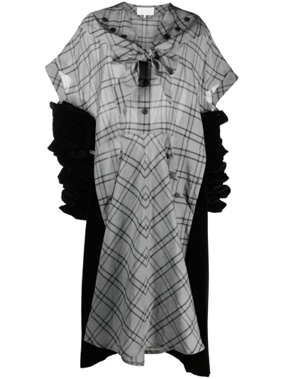 Maison Margiela Spliced Check-print Silk Dress In Black