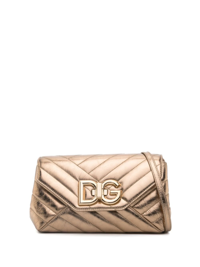 Dolce & Gabbana Logo-plaque Quilted Leather Shoulder Bag In Gold
