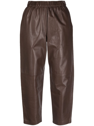 Dušan High-waisted Leather Jogger Pants In Braun