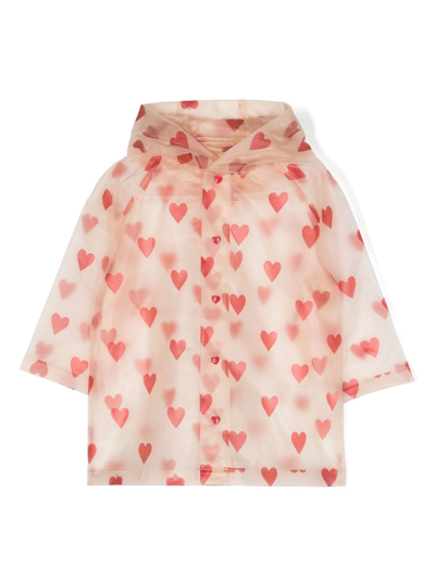 Konges Sløjd Kids' Heart-pattern Hooded Raincoat In Neutrals