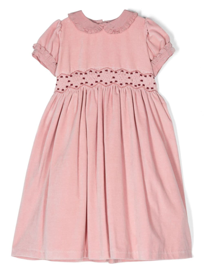 Mariella Ferrari Kids' Ruffled-detail Velvet Cotton Dress In Pink